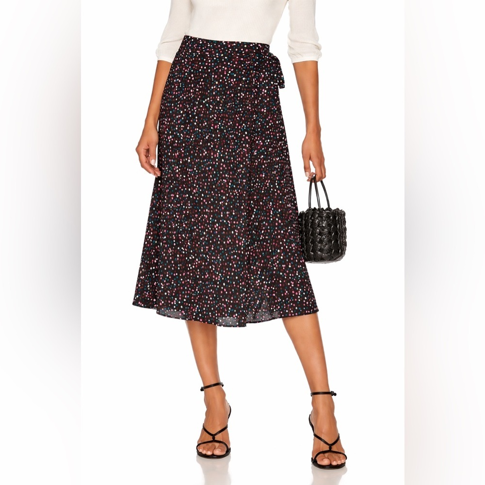 Diane Von Furstenberg Silk Wrap Skirt Size 2 Polka Dot Midi Black A-Line DVF